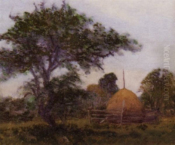 Landscape With Haystack Oil Painting by Bertram Walter Priestman
