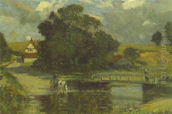 Furt Und Brucke In Einer Landschaft Bei Wenhaston, Suffolk Oil Painting by Bertram Walter Priestman