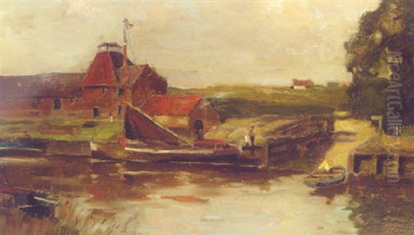 On A Norfolk River Oil Painting by Bertram Walter Priestman