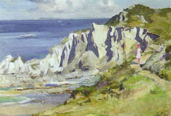 A Stroll Along The Clifftops Oil Painting by Bertram Walter Priestman