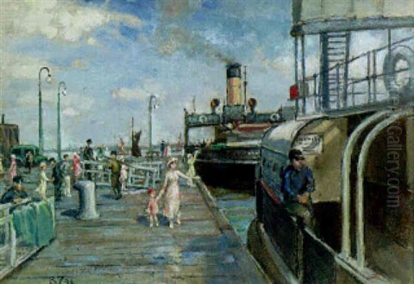 Tillbury Landing Stage Oil Painting by Bertram Walter Priestman