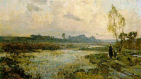 Marshland, Suffolk Oil Painting by Bertram Walter Priestman