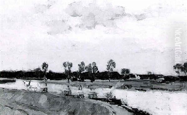 River Scene With A Barge Oil Painting by Bertram Walter Priestman