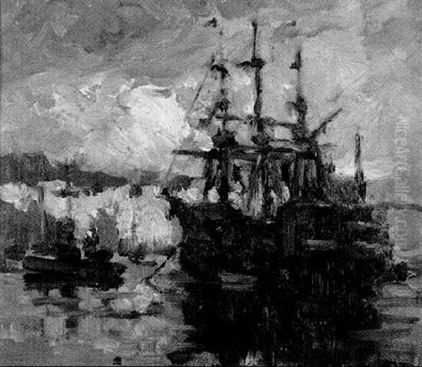Three-masted Ship Oil Painting by Bertram Walter Priestman