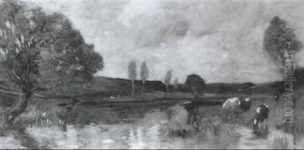 Cows Drinking From The River Oil Painting by Bertram Walter Priestman