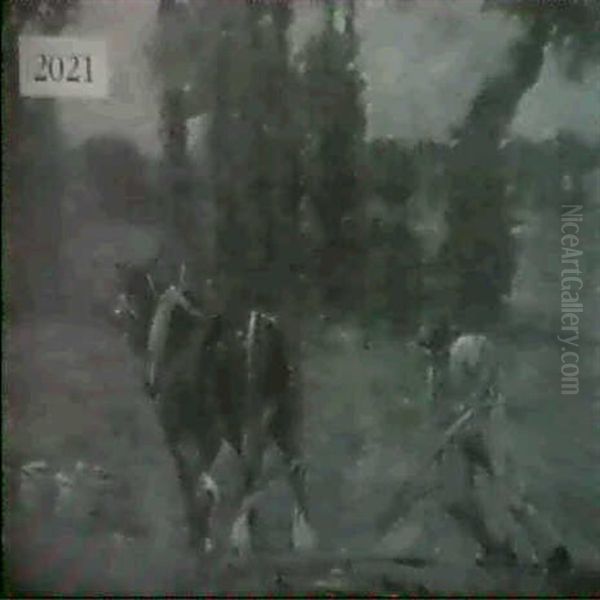 Farmer With Horse-drawn Plow Oil Painting by Bertram Walter Priestman