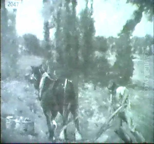 Farmer With Horsedrawn Plow Oil Painting by Bertram Walter Priestman