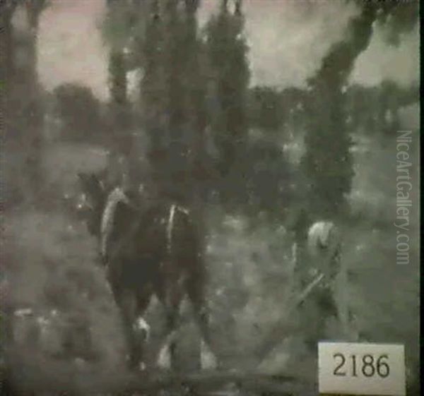 Farmer With Horse-drawn Plow Oil Painting by Bertram Walter Priestman