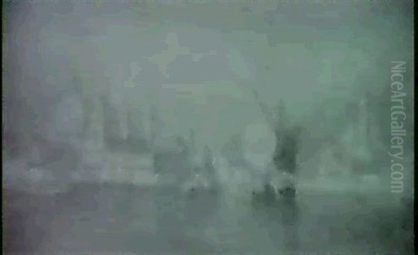 A Misty Morning Oil Painting by Bertram Walter Priestman