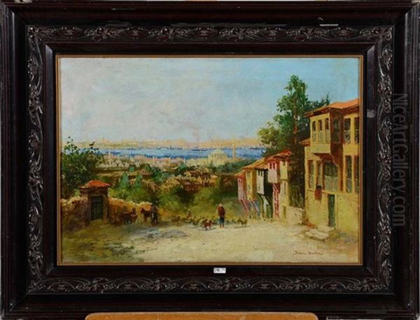 Coin D'istanbul Anime Avec Vue Sur Le Bosphore Oil Painting by Francois Leon Prieur-Bardin