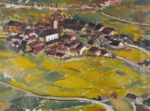 Paysage Avec Village Ensoleille Oil Painting by Andre Julien Prina