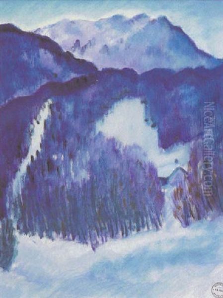 Paysage De Neige Oil Painting by Andre Julien Prina