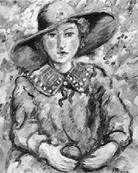 Signora Con Vestito Blu E Capellino Verde Oil Painting by Andre Julien Prina