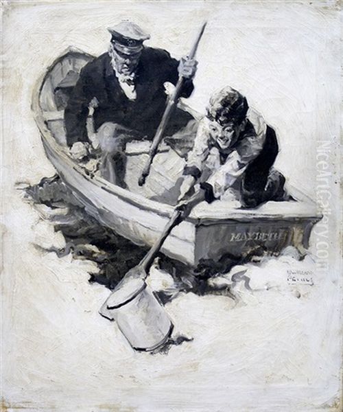 Man And Boy In Rowboat After A Container Oil Painting by William Meade Prince