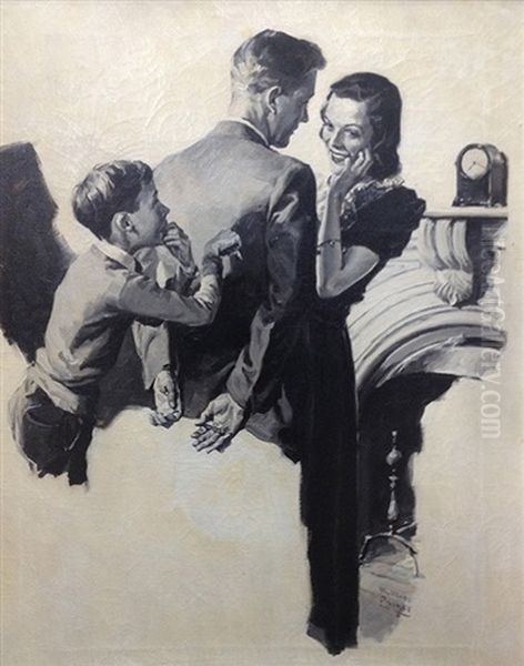 Boy Giving Hint To Couple's Guessing Game (illus. For Beach-nut Gum) Oil Painting by William Meade Prince