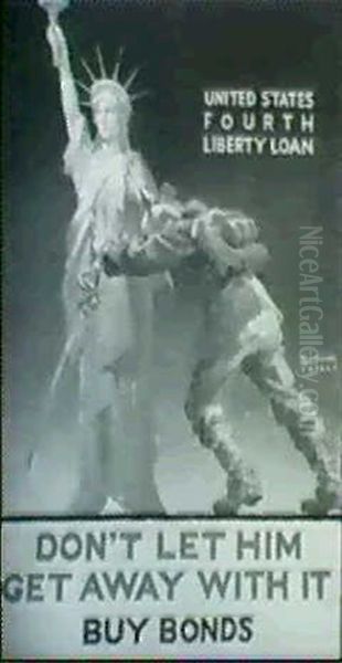 Poster Illustration. Hun Toppling Statue Of Liberty.        Don't Let Him Get Away With It Oil Painting by William Meade Prince