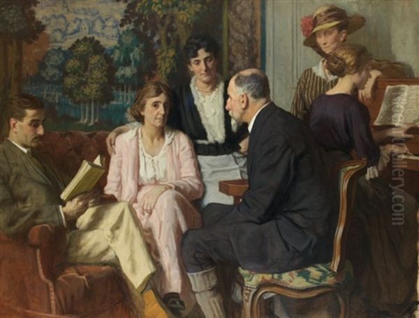 Au Salon A Luxeuil, Reunion Chez Les Desgranges Oil Painting by Rene Xavier Francois Prinet