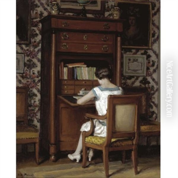 Femme A Son Secretaire Oil Painting by Rene Xavier Francois Prinet