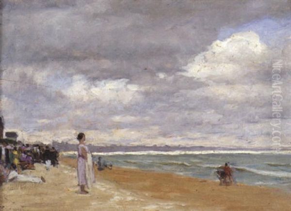 La Plage, Cabourg Oil Painting by Rene Xavier Francois Prinet