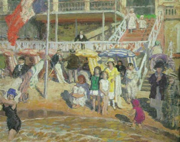 Baigneurs Devant Le Grand Hotel Oil Painting by Rene Xavier Francois Prinet
