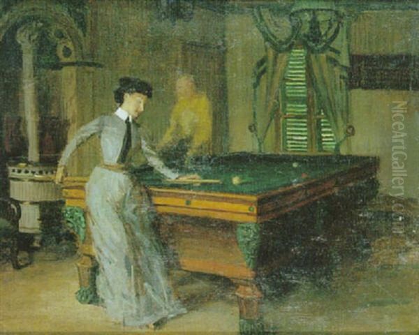 La Partie De Billard Oil Painting by Rene Xavier Francois Prinet