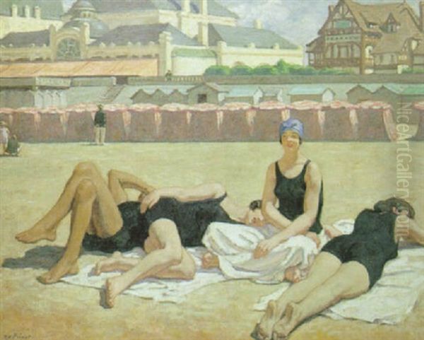 Cabourg - Le Bain De Soleil Oil Painting by Rene Xavier Francois Prinet