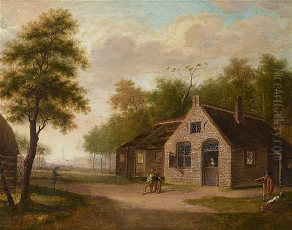 Ansicht Eines Bauernhauses Mit Figurenstaffage Oil Painting by Johannes Huibert Prins