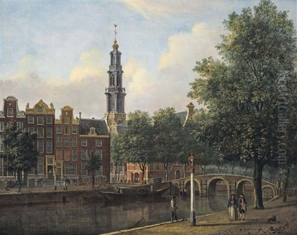 A View Of The Keizersgracht With The Westerkerk, Amsterdam Oil Painting by Johannes Huibert Prins