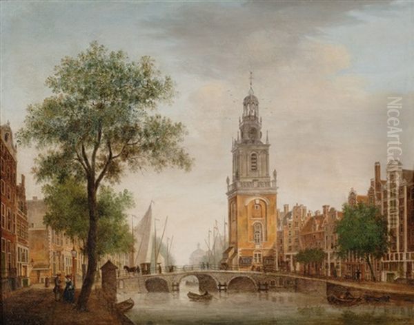 View Of The Jan Roodenpoort-tower In Amsterdam Oil Painting by Johannes Huibert Prins