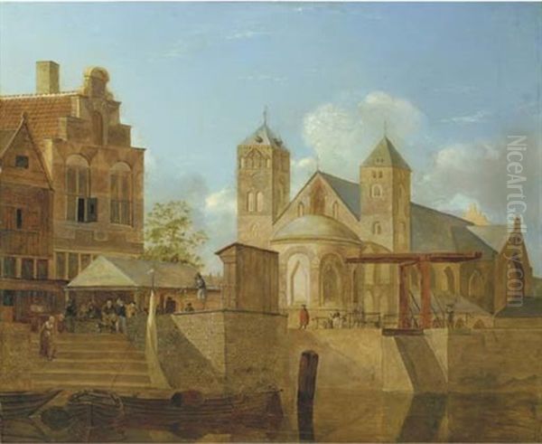 A View (church Of Saint Maria Im Kapitol With The Lichthof, Cologne?) Oil Painting by Johannes Huibert Prins
