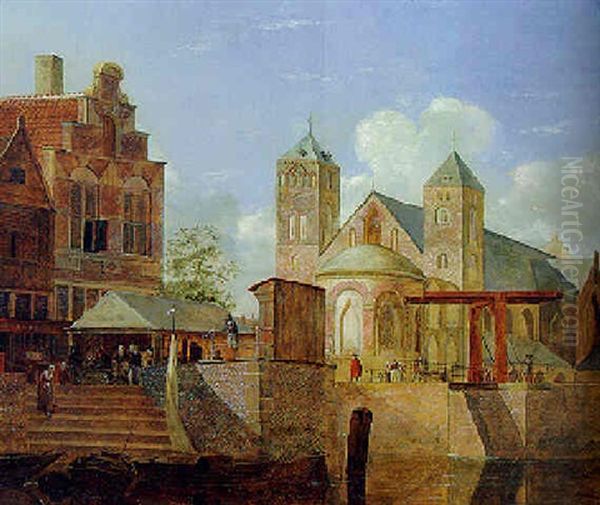 A View Of A Town Oil Painting by Johannes Huibert Prins
