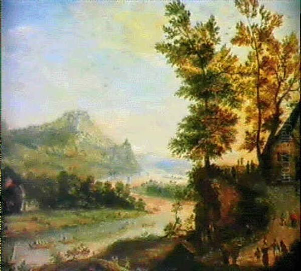 Flusslandschaft Mit Flossern Oil Painting by Johannes Huibert Prins