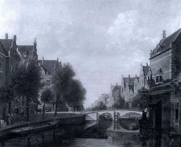 A View Of A Canal In Amsterdam Oil Painting by Johannes Huibert Prins