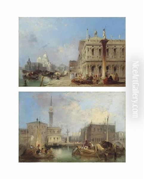 The Entrance To The Grand Canal, Venice; The Doge's Palace, The Piazetta And The Campanile Of St. Mark's, Seen From The Bacino (pair) Oil Painting by Edward Pritchett