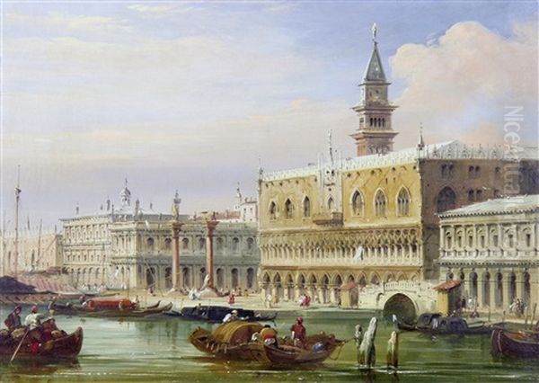 The Doges Palace And The Piazzetta, Venice Oil Painting by Edward Pritchett