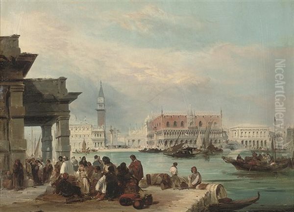 The Molo (from The Dogana, Venice) Oil Painting by Edward Pritchett