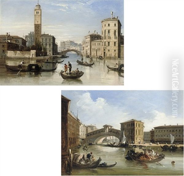 The Entrance To The Cannaregio, Venice (+ The Rialto, Venice; 2 Works) Oil Painting by Edward Pritchett