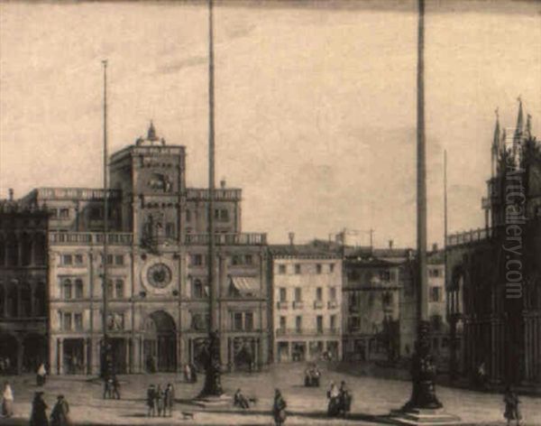 Vue De La Place Saint Marc Vers La Tour De L'horloge Oil Painting by Edward Pritchett
