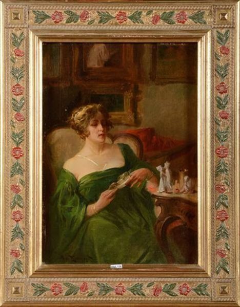 Femme Assise Dans Un Interieur Oil Painting by Henri Privat-Livemont