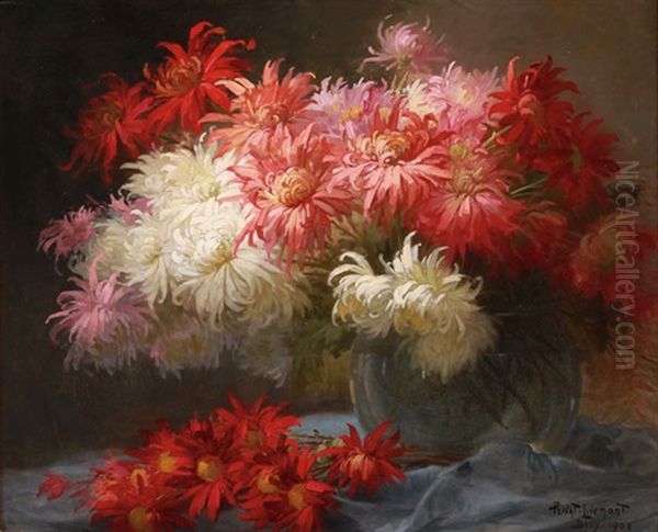 Still Life With Chrysanthemums Oil Painting by Henri Privat-Livemont