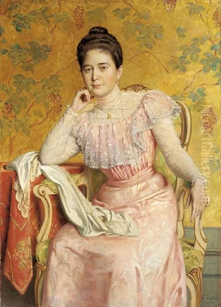 Bildnis Einer Dame In Rosa Kleid Oil Painting by Carl Probst