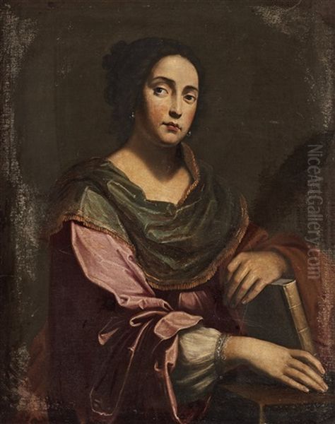 A Lady With Pearl Earrings And Holding A Book Oil Painting by Giulio Cesare Procaccini