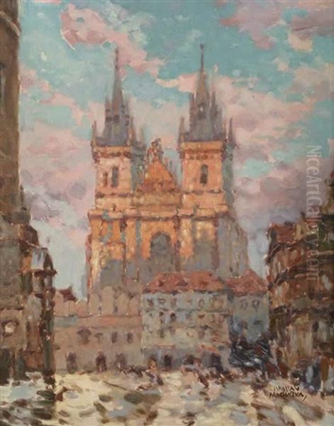 Old Town Square In Prague Oil Painting by Iaro Prochazka