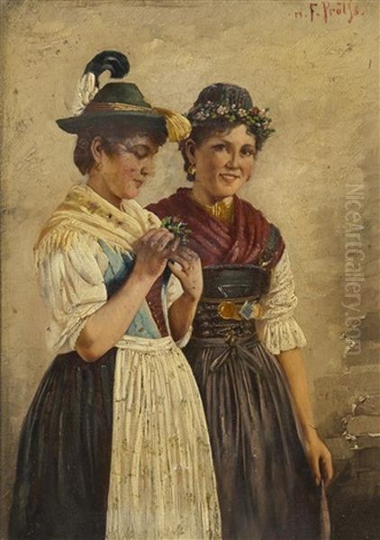 Two Women Oil Painting by Friedrich Proelss