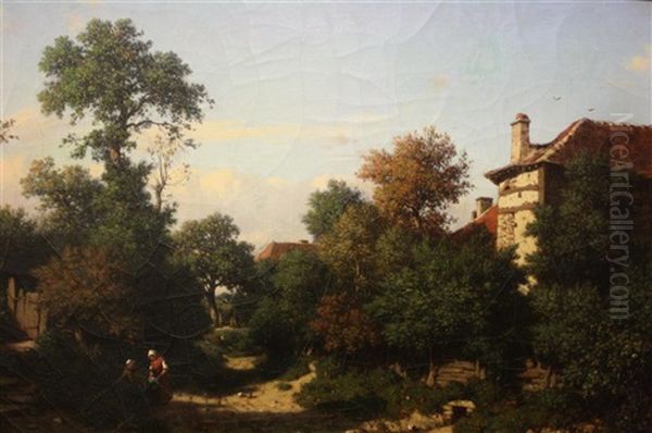 Scene Paysanne Dans Un Paysage D'automne Oil Painting by Louis Hector Pron