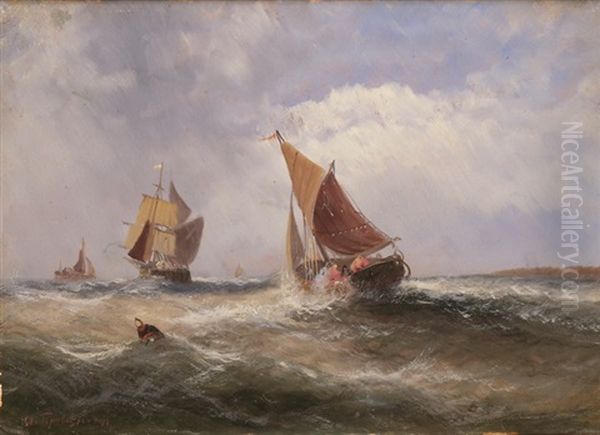 Boote Auf Sturmischer See Oil Painting by Emilios Prosalentis