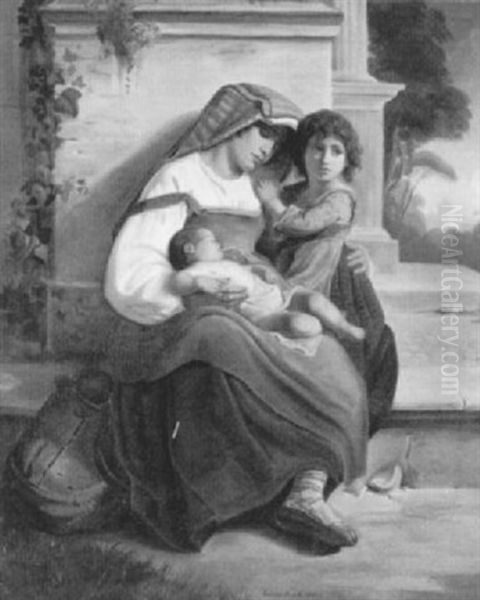 Italienerin Mit Zwei Kindern Oil Painting by Emma Prosch