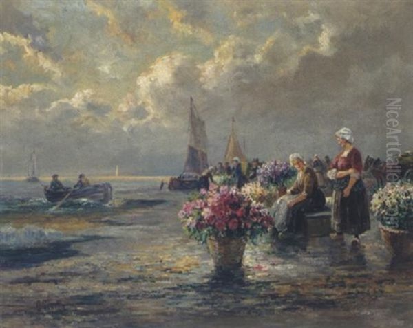 Ein Blumenmarkt Oil Painting by Gustav Prucha