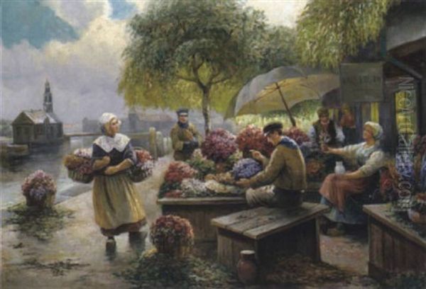 Hollandischer Blumenmarkt Oil Painting by Gustav Prucha