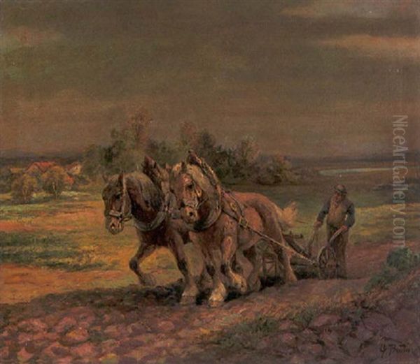 Pflugender Bauer Oil Painting by Gustav Prucha